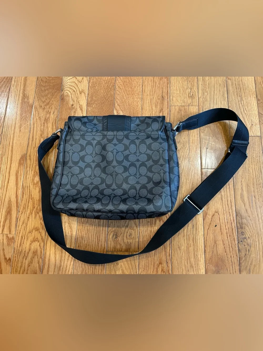 Coach Heritage Signature Messenger Bag Gray Black Flight Map Crossbody F71102